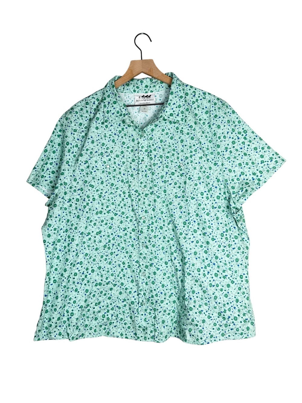 Back In The Saddle 2X Green Floral Pearl Snap Western Shirt Plus Size Cotton